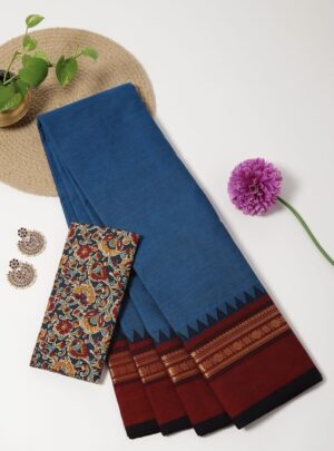 Blue and Maroon - Kanchi Cotton Saree