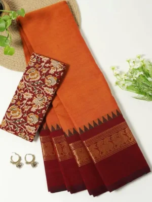 Double shaded mustard and maroon - Kanchi Cotton Saree