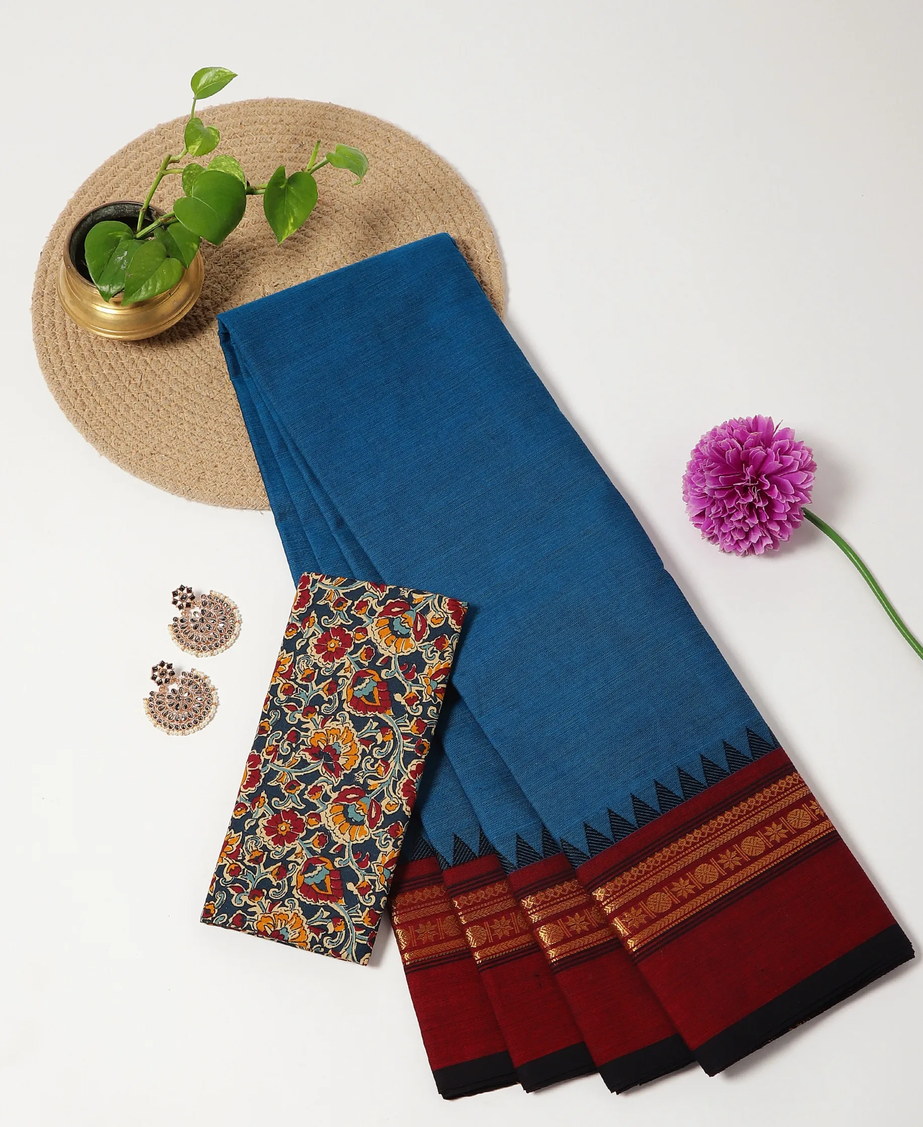 Blue and Maroon - Kanchi Cotton Saree