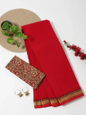 Bright Red and Rust Orange- Narayanpet Mercerized Cotton Saree.