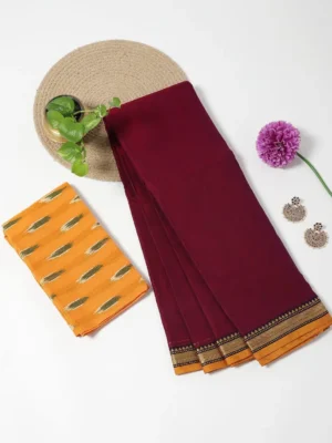 Magenta and  Mango Yellow - Narayanpet Mercerized Cotton Saree