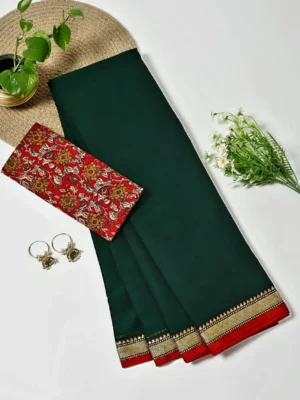 Bottle Green and Rust Orange - Narayanpet Mercerized Cotton Saree