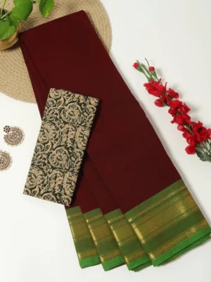 Maroon and Parrot green - Kanchi Cotton Saree