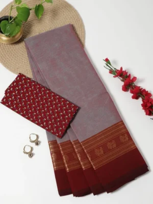 Double shaded grey and maroon - Kanchi Cotton Saree