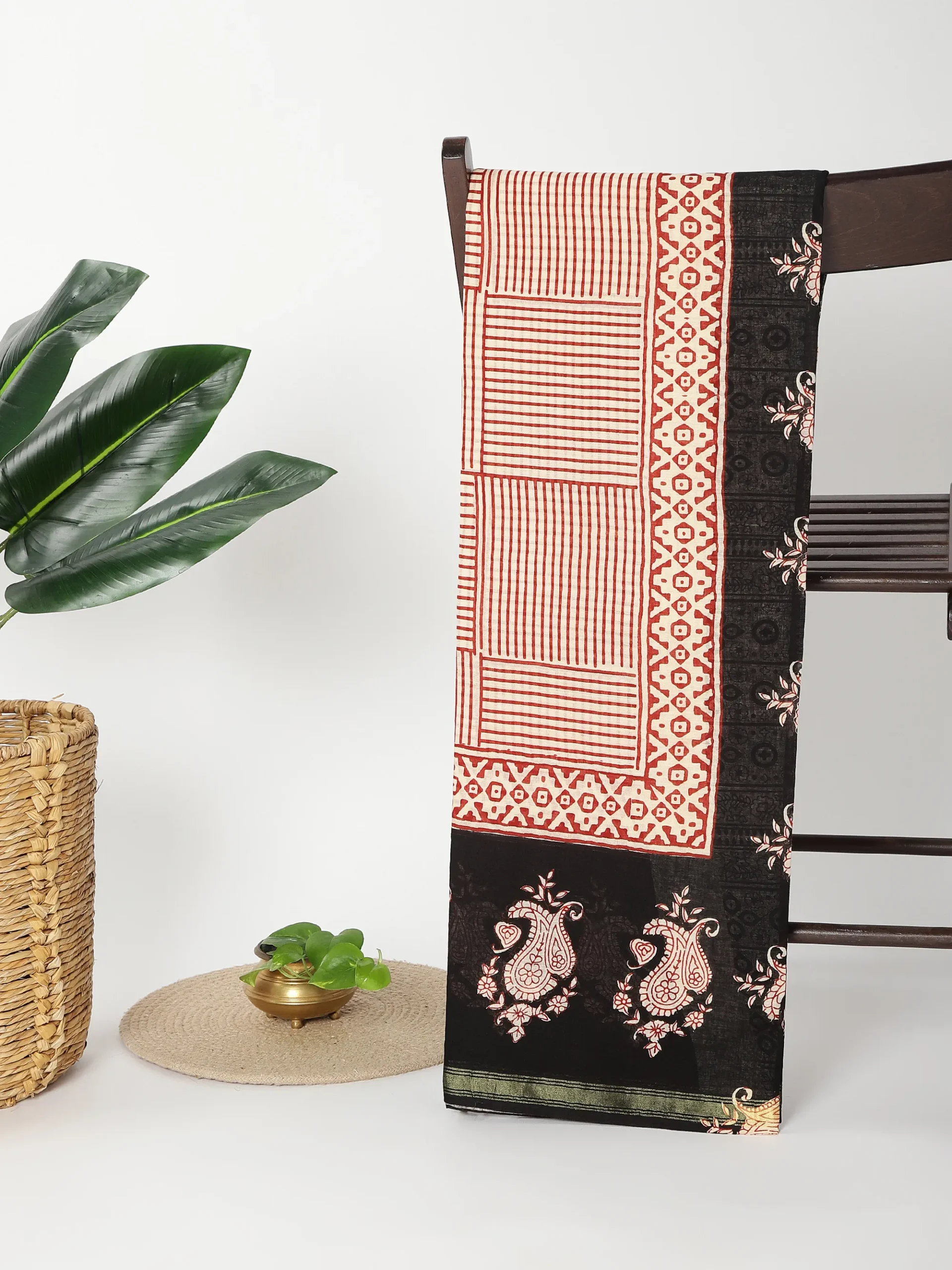 Beige with Black- Chanderi Cotton Saree.