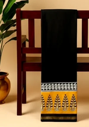 Black with Yellow- Chanderi Cotton Saree.