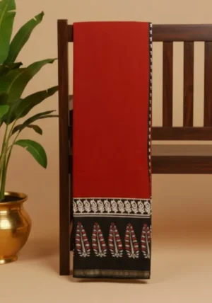 Red with Black- Chanderi Cotton Saree.