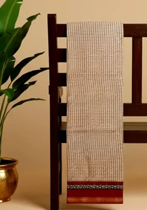 Beige with Red - Chanderi Cotton Saree.