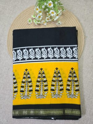 Black with Yellow- Jaipur Cotton Saree.