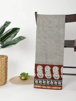 Beige with Brown- Chanderi Cotton Saree .