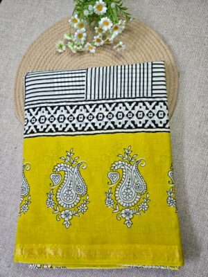 Beige with Yellow- Jaipur Cotton Saree.