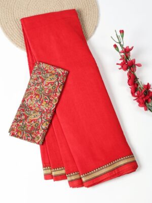 Bright Red and Rust Orange- Narayanpet Mercerized Cotton Saree.