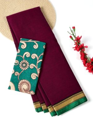 Mulberry Wine and Green - Narayanpet Mercerized Cotton Saree