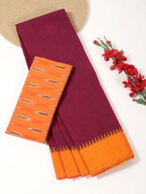 Magenta and Orange - Kanchi Cotton Saree