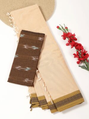 Beige and Golden Brown - Kanchi Cotton Saree