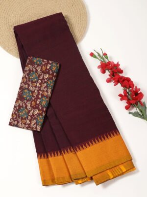 Coffee Brown and Mustard - Kanchi Cotton Saree