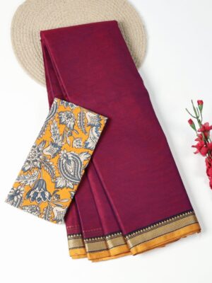 Magenta and  Mango Yellow - Narayanpet Mercerized Cotton Saree