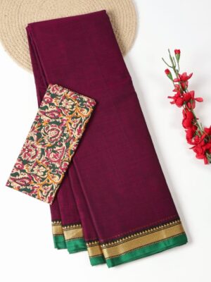 Mulberry Wine and Green - Narayanpet Mercerized Cotton Saree