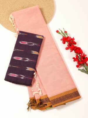 Onion Pink and Golden Brown - Kanchi Cotton Saree