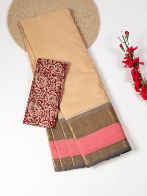 Beige and Pink - Kanchi Cotton Saree