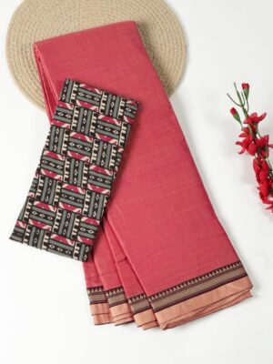 Onion Pink and Grey - Narayanpet Mercerized Cotton Saree
