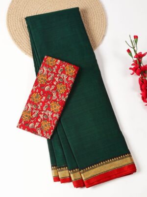 Bottle Green and Rust Orange - Narayanpet Mercerized Cotton Saree