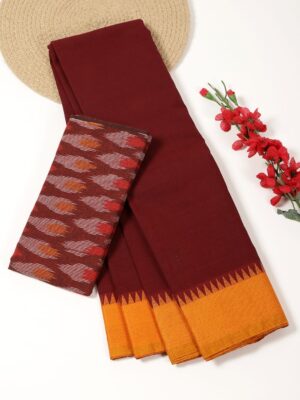 Maroon and Mustard - Kanchi Cotton Saree