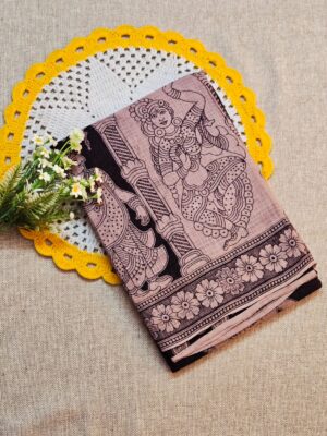 Black Kalamkari Kota Cotton Saree