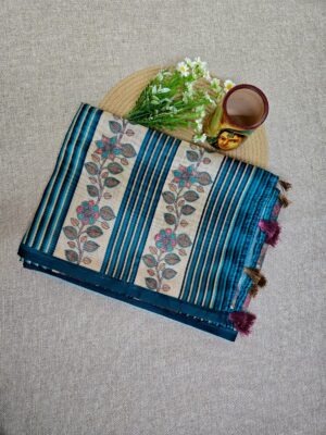 Teal Green and Sea Green Ombre - Manipuri Silk Saree