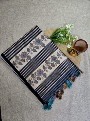 Charcoal Grey and Steel Grey Ombre - Manipuri Silk Saree