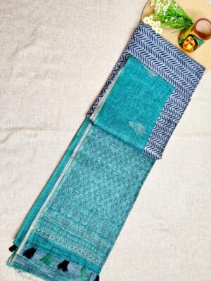 Black and Grey with Rama Green - Jute Cotton Saree
