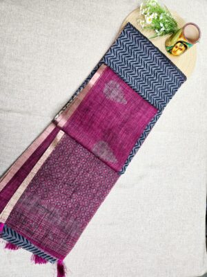 Black and Grey with Magenta Pink - Jute Cotton Saree