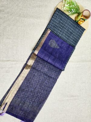 Black and Grey with Lavender - Jute Cotton Saree