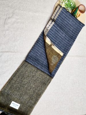 Black and Grey with Olive Green - Jute Cotton Saree