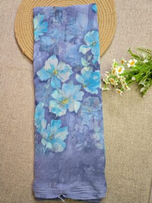 Dusty Lavender Blue - Chiffon Georgette Saree