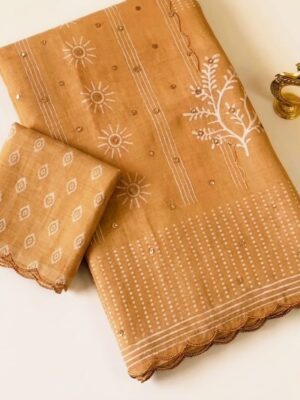 Beige - Jute Cotton Saree