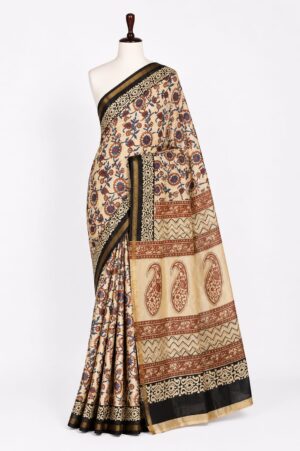 Beige and Black - Jaipur Cotton Saree
