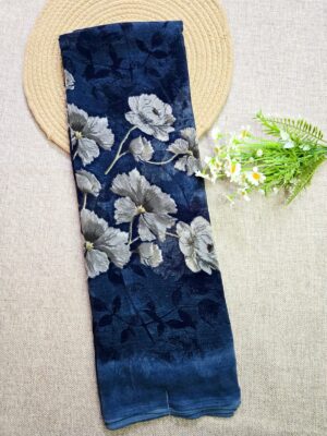 Midnight Navy Blue - Chiffon Georgette Saree