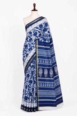 White and Indigo - Jaipur Cotton Saree