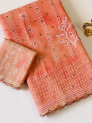 Peach Orange - Jute Cotton Saree