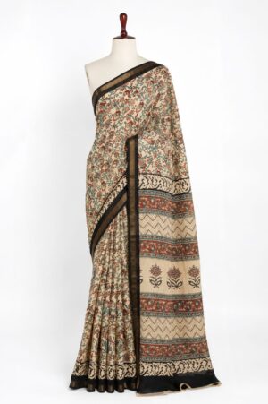 Beige and Black - Jaipur Cotton Saree