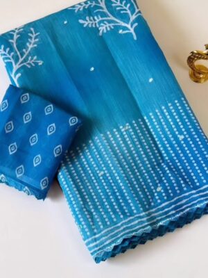 Blue - Jute Cotton Saree