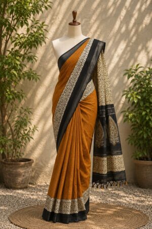 Mustard Yellow - Jaipur Linen Cotton Saree