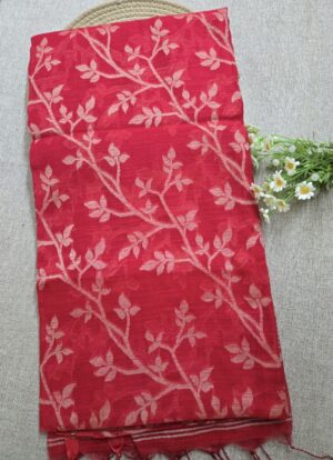 Chilly Red - Jamdani Cotton Saree