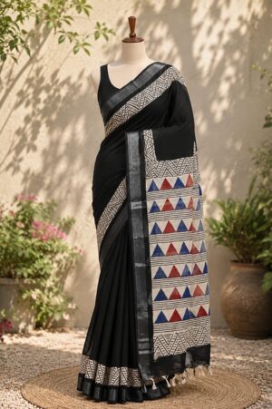 Black - Jaipur Linen Cotton Saree