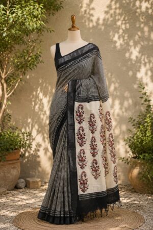 Black - Jaipur Linen Cotton Saree