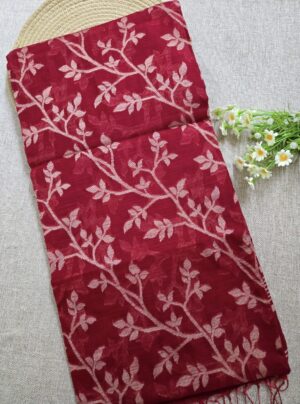 Maroon - Jamdani Cotton Saree