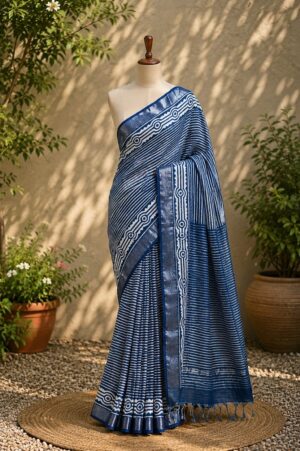 Indigo Blue - Jaipur Linen Cotton Saree