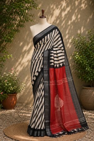 Beige - Jaipur Linen Cotton Saree