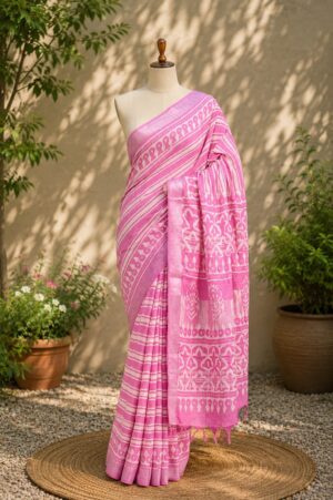 Pink - Jaipur Linen Cotton Saree